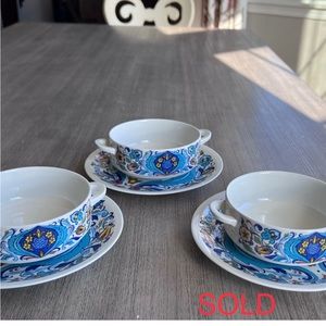 Villeroy & Boch - IZMIR - 3 Sets of Cream Soup Bowls & Saucers